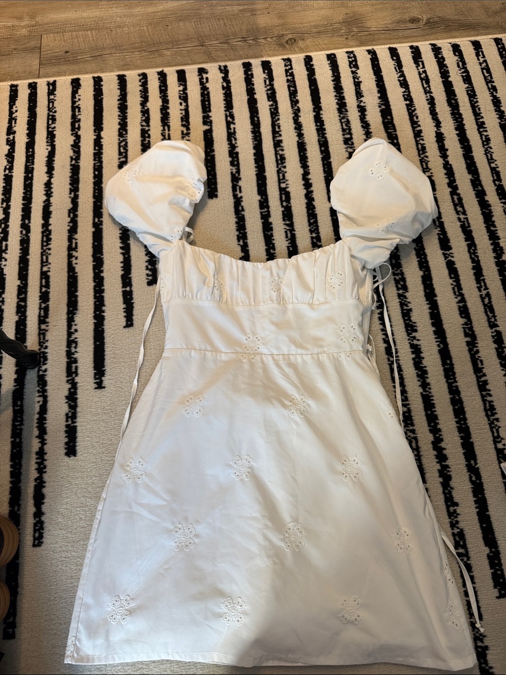 White Eyelet Puff Sleeve Mini Dress
